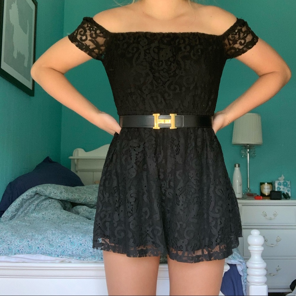 Lace off the shoulder romper